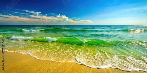 Fototapeta Naklejka Na Ścianę i Meble -  Olive green ocean gentle breeze wave during summer tide