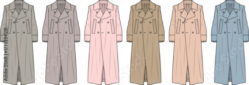 Variety of Fashionable Trench Coats in Pastel Colors, A Stylish Clothing Collection Display