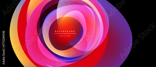 Abstract colorful layers create dynamic circular design. Vibrant gradients blend, forming modern background element. Smooth transitions, visually appealing.