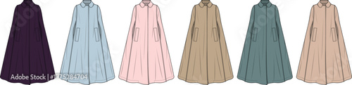 Fashionable women's capes and cloaks in a spectrum of colors, offering versatile and elegant outerwear options for modern wardrobe design and apparel