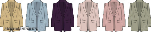 Elegant women's blazers in a diverse palette of colors, ideal for fashion design, apparel concepts, and clothing manufacturers' presentations