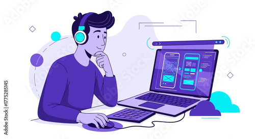 A Person Conceptualizing Interface Design, Working on Mobile Application, Considering Features