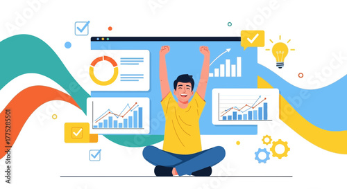 Achievement Celebration: A Successful Businessman Rejoices His Profitable Online Business