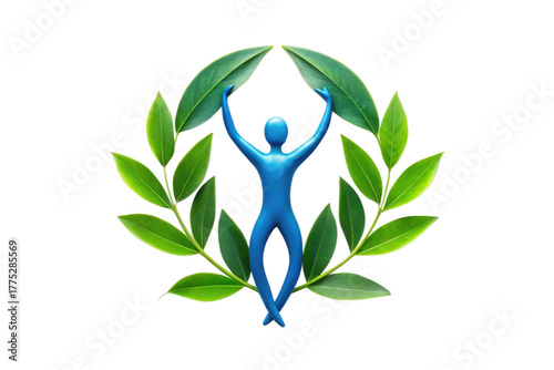 Blue figure holding leaves isolated on transparent background, nature and environment