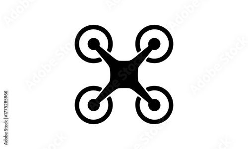 Minimalistisches Drohnen-Symbol – Schwarze Quadrocopter-Silhouette