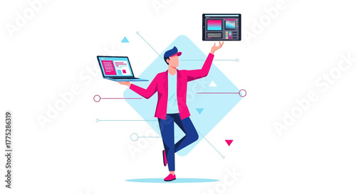 Balancing Digital Tools and Workflow: A Conceptual Illustration for Creative Professionals