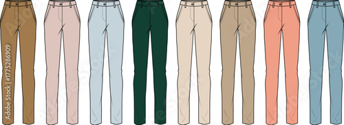 Assortment of Stylish Trousers in Various Colors for Fashion and Style
