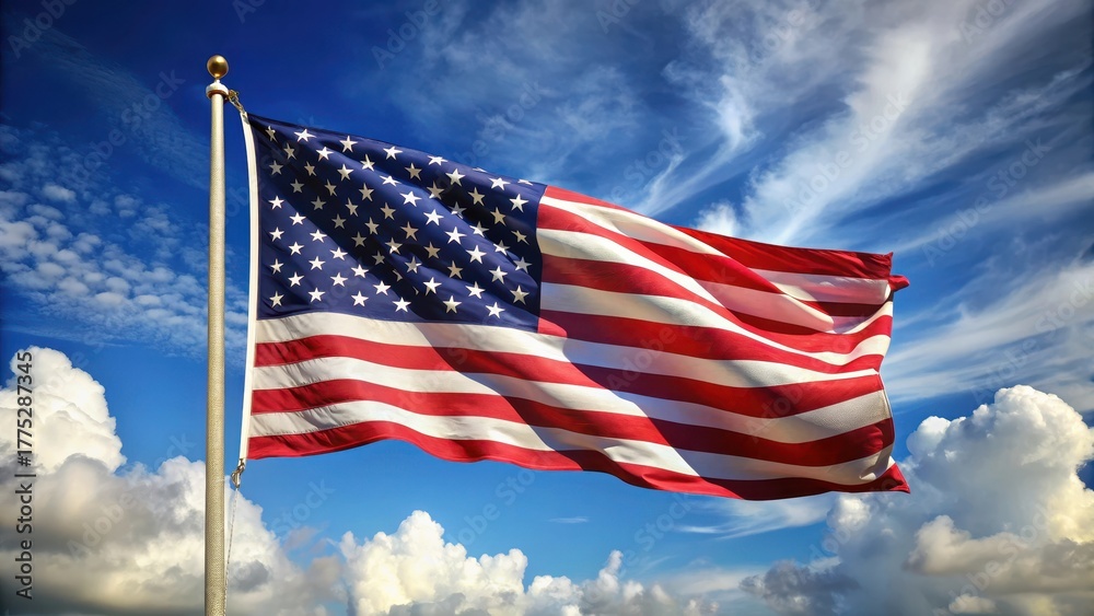 Obraz premium Fluffy American Flags Ruffled in Wind