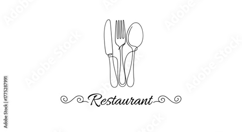 One line continuous art illustration of cutlery for restaurant use in EPS format