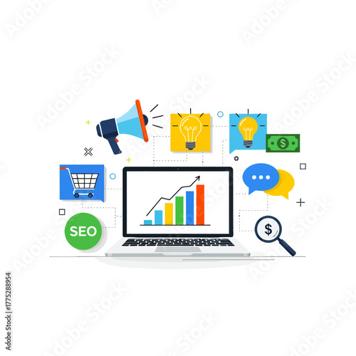 Business Marketing Illustration with White Clean Background