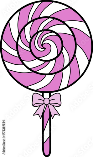 Vector illustration of pink lollipop, isolated on white