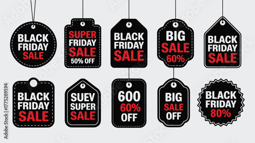 Black Friday Sale Price Tags and Labels background stock