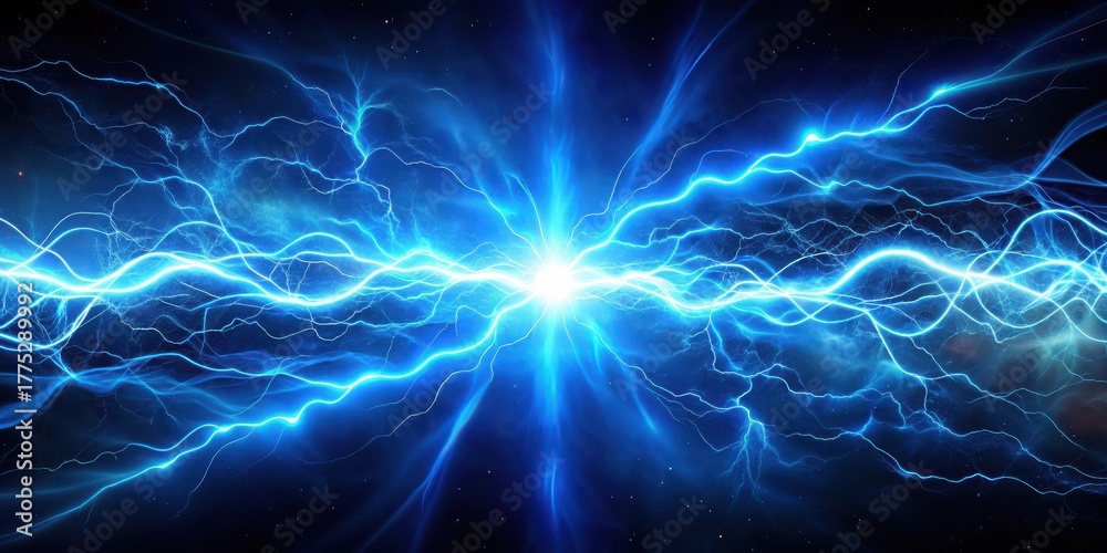 Obraz premium Electric blue lightning bolts illuminate a swirling plasma background