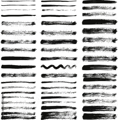 Vector vintage ornamental design set of hand drawn ink splashes and black and white paint strokes for decorative calligraphic page dividers and banners