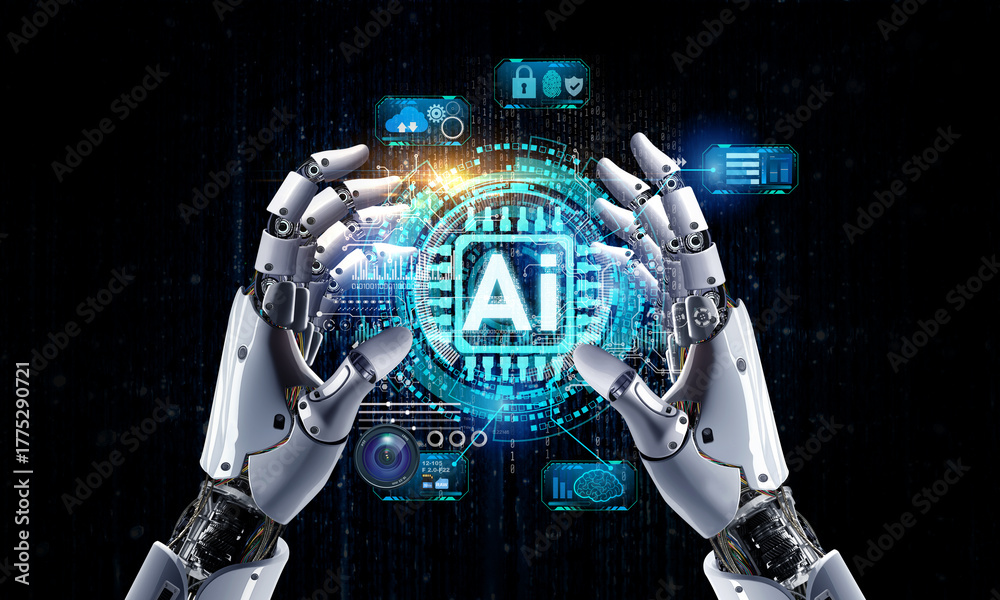 Obraz premium white hand robot, artificial intelligence
