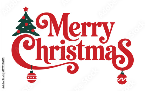 Festive Merry Christmas Illustration with Decorative Tree and Ornaments for Holiday Greetings and Celebrations conveying joy and goodwill