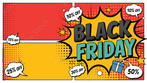 Black Friday Sale Comic Style With Gift Box And Discount Offers Keywords: black friday, sale