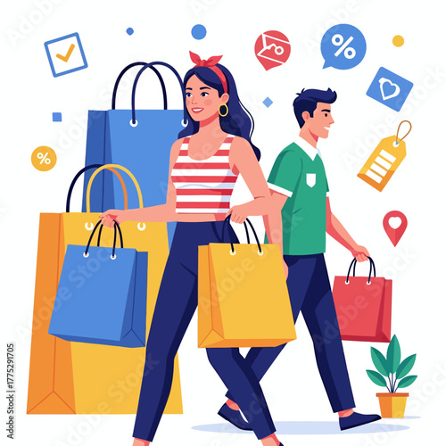 Shopping and Sale Illustration with White Clean Background
