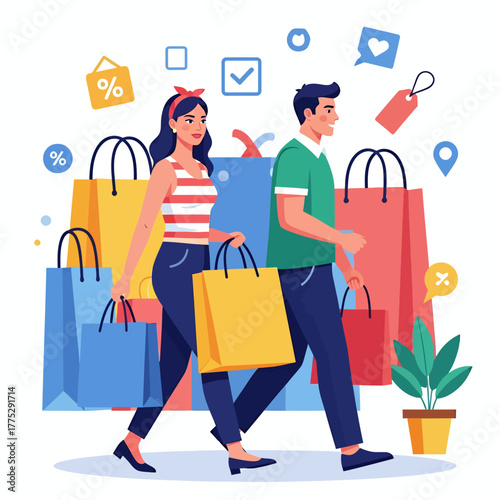 Shopping and Sale Illustration with White Clean Background