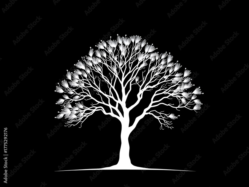 Obraz premium This Atmospheric New Drawing Features the Silhouette of a Large, Solitary Tree Against a Mysterious Dark Background.