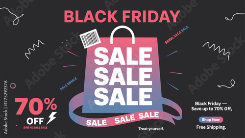 Black Friday Sale 70 Percent Off Shopping Bag With Barcode discount