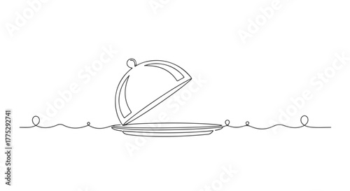 One line continuous drawing of a restaurant cloche, minimalist food service illustration in a vector file b