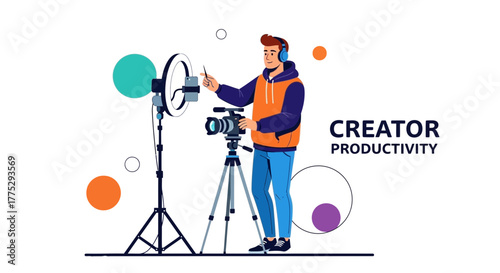 Content Creator Recording With Professional Equipment for Online Video Blogging