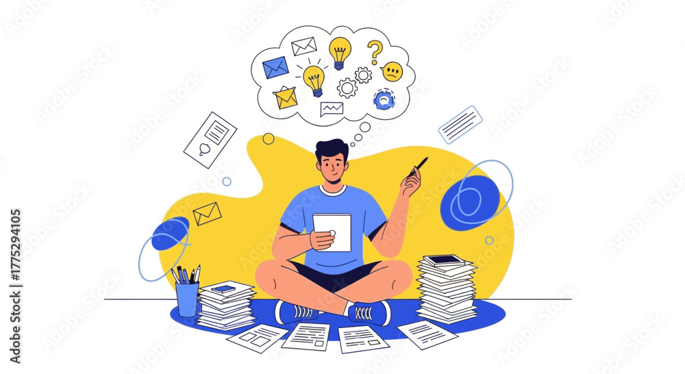 Fototapeta premium Creative Process And Thinking: Conceptual Iconography Of Brainstorming And Ideas