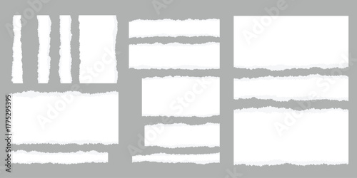 Torn sheets of paper. A set of torn paper and strips of paper on a dark background. Vector illustration.