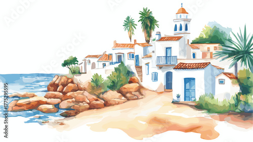 Casapueblo Punta Ballena. Casapueblo Punta Ballena hand drawn watercolor illustration