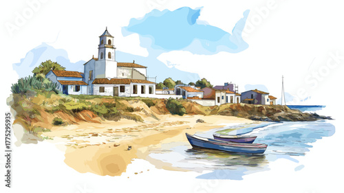 La Paloma and Cabo Polonio Beaches. La Paloma and Cabo Polonio Beaches hand drawn watercolor illustration