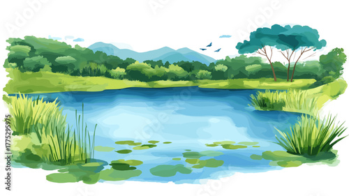 Lake Ypacarai. Lake Ypacarai hand drawn watercolor illustration