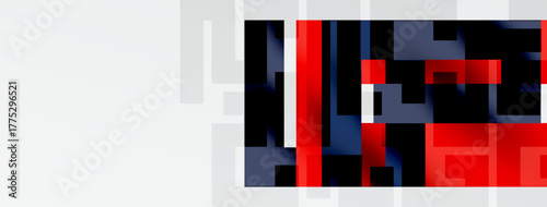 Abstract digital art. Red, black, white hues blend. Pixelated forms suggest complex data visualization or glitch effect. Minimalist composition.