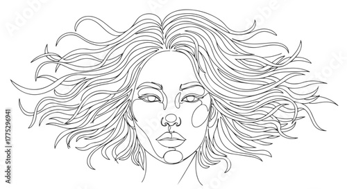 Continuous One-Line Woman Portrait Abstract Line Art of a Girl with Flowing Hair