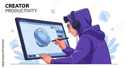 Digital Artist Using Tablet Designing 3D Model: Creator Productivity and Innovative Design