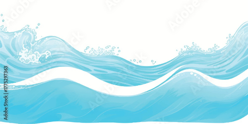 Stylized blue water waves illustration flowing ocean surface with splashes vector design element for backgrounds and banners