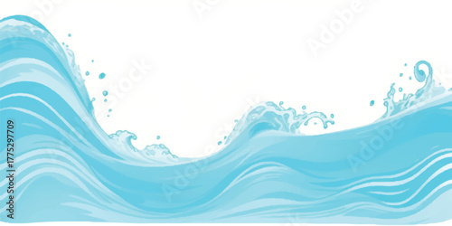 Stylized water waves illustration flowing blue sea or ocean surface vector design for backgrounds and textures