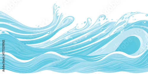 Stylized vector illustration of ocean waves flowing water with splashes great for backgrounds and design elements