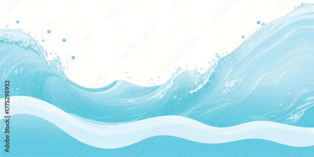 Fototapeta premium Stylized blue water waves illustration with splashes and flowing design for backgrounds and decorative elements