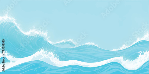 Stylized ocean waves illustration light blue water background with white foam perfect for summer and coastal themes