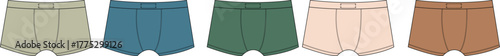 Assortment of men's boxer briefs in a variety of earth tones and colors, a flat vector illustration of comfortable underpants for daily wear