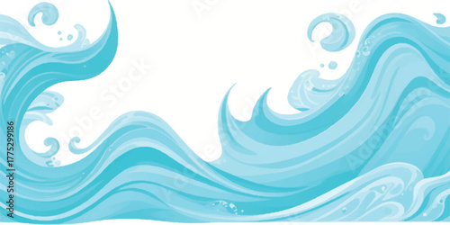 Stylized blue water waves illustration flowing ocean design element isolated on white background