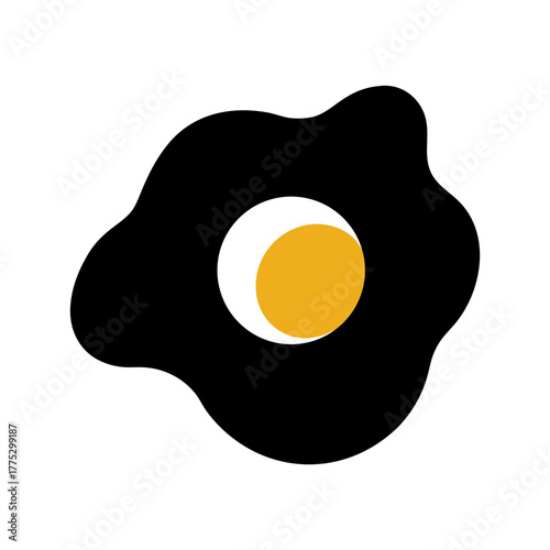 Black fried egg art on transparent background