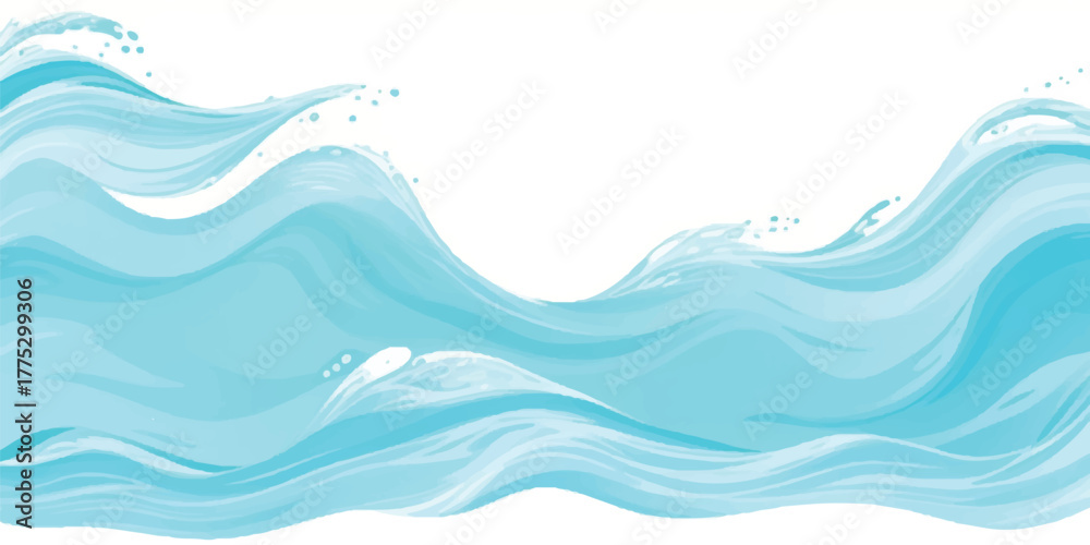 Fototapeta premium Abstract blue watercolor waves illustration flowing sea or ocean water background perfect for summer designs and aquatic themes