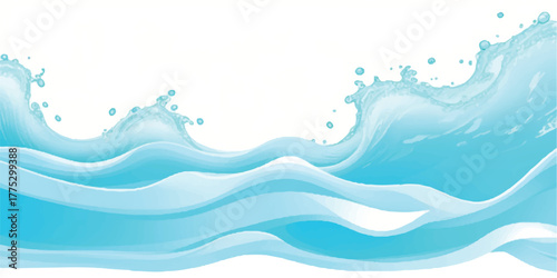 Dynamic water wave illustration flowing blue liquid with splash effect isolated on white background