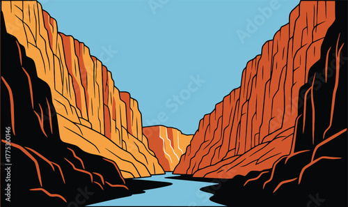 Canyon Landscape with Blue Sky and River