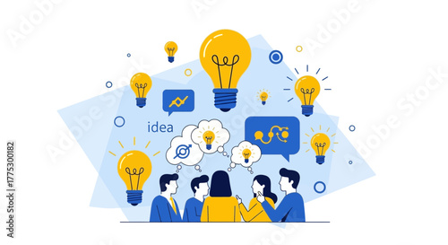 Innovative Team Brainstorming Session With Bright Ideas and Creative Synergy, Business Success