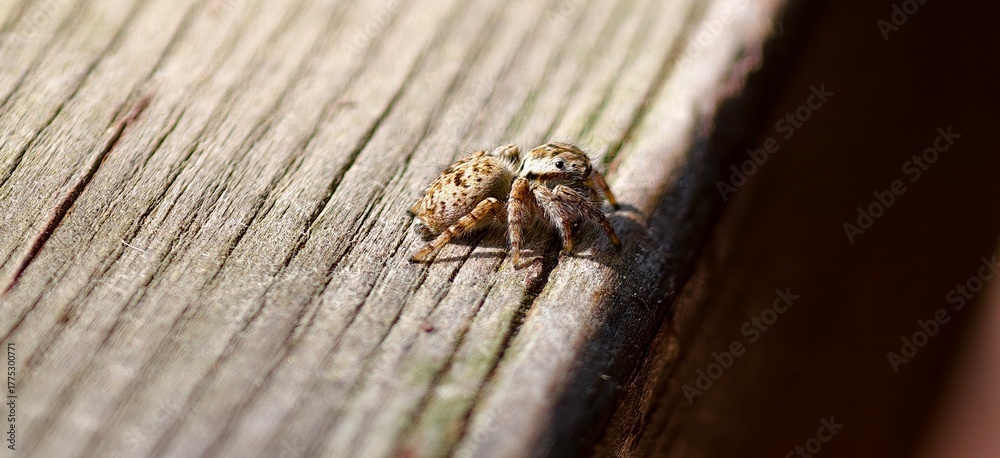 Obraz premium The tiny spider on the handrail