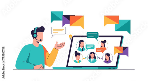 Online Business Meeting Representation, Remote Communication, Modern Digital Workplace, Teamwork