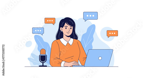 Online Communication And Tech Influencer Creating Content And Interacting With Others Digital